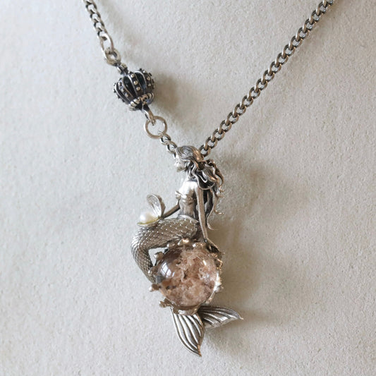 Original Vintage Mermaid Pendant Mystic Sterling Silver Gemstone Necklace