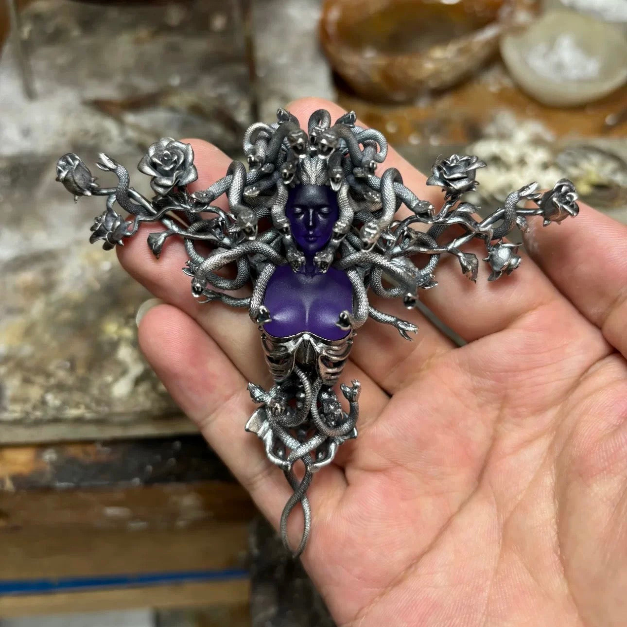 Medusa Pendant/Brooch Silver Intricate Craftsmanship