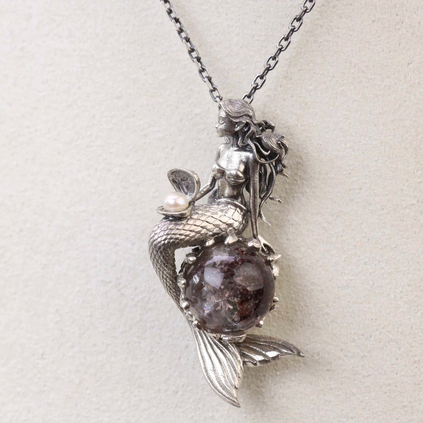 Original Vintage Mermaid Pendant Mystic Sterling Silver Gemstone Necklace