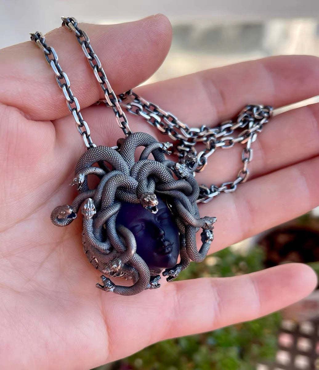 Medusa Pendant Unisex Chain Silver Necklace