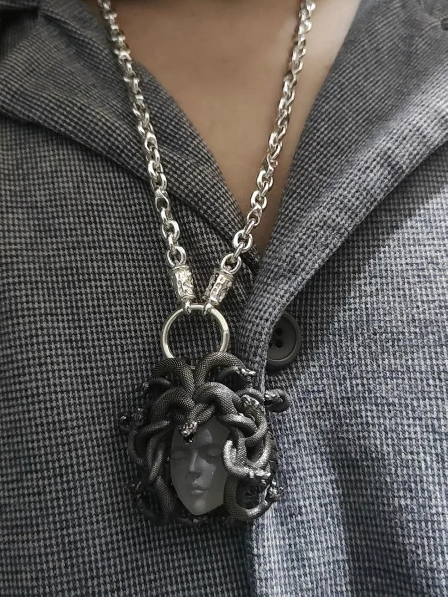Medusa Pendant Unisex Chain Silver Necklace