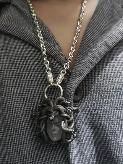 Medusa Pendant Unisex Chain Silver Necklace