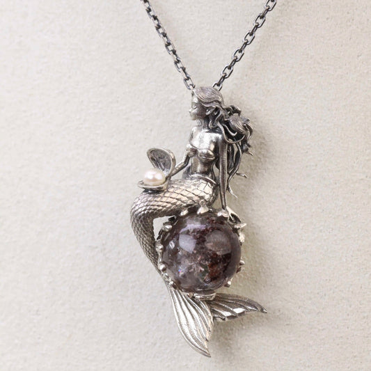 Original Vintage Mermaid Pendant Mystic Sterling Silver Gemstone Necklace