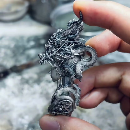 Exquisite 925 Silver Necklace Dragon Maiden Pendant Chinese Style Unisex Chain