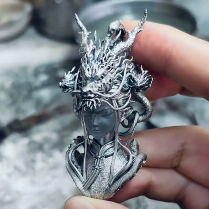Exquisite 925 Silver Necklace Dragon Maiden Pendant Chinese Style Unisex Chain