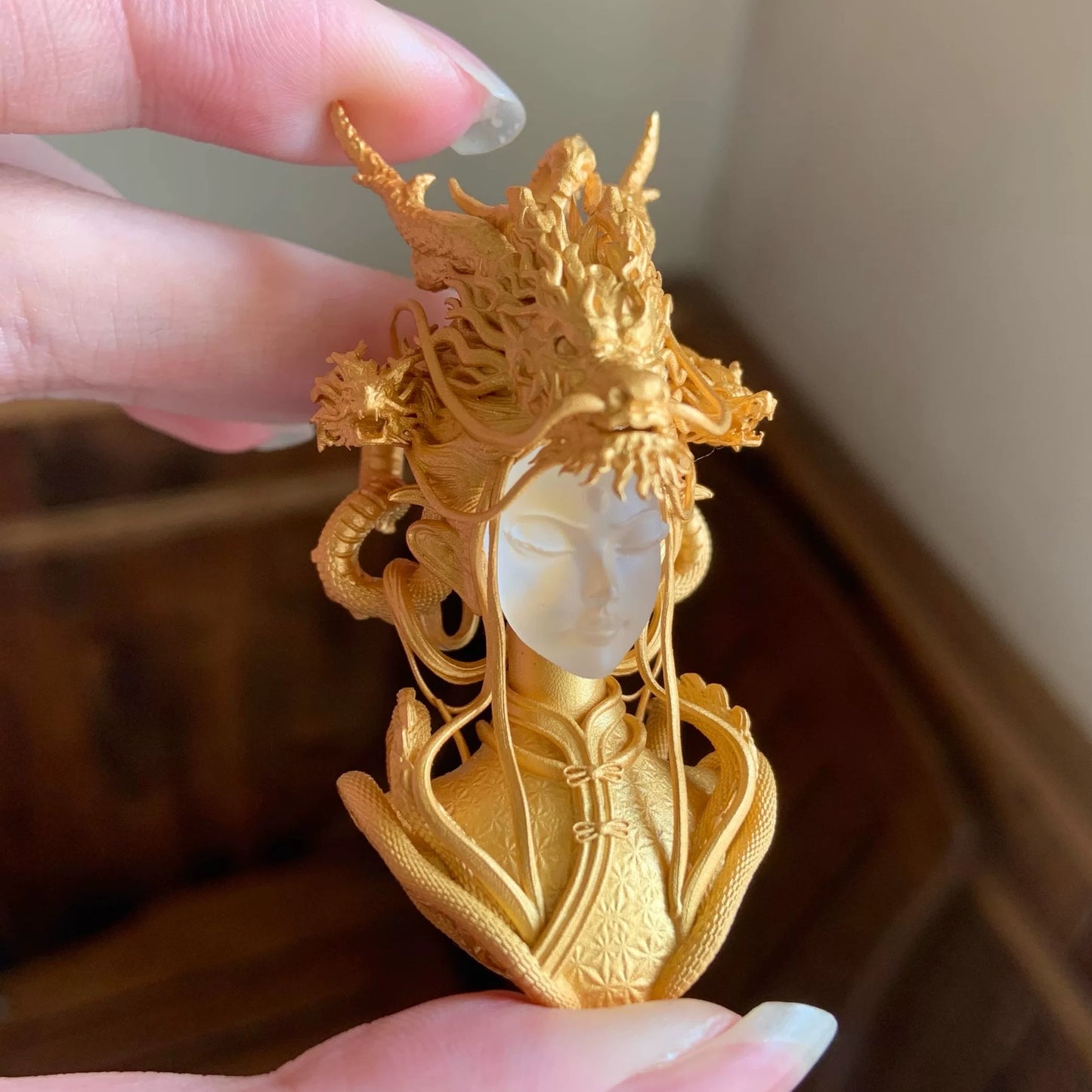 Exquisite 925 Silver Necklace Dragon Maiden Pendant Chinese Style Unisex Chain